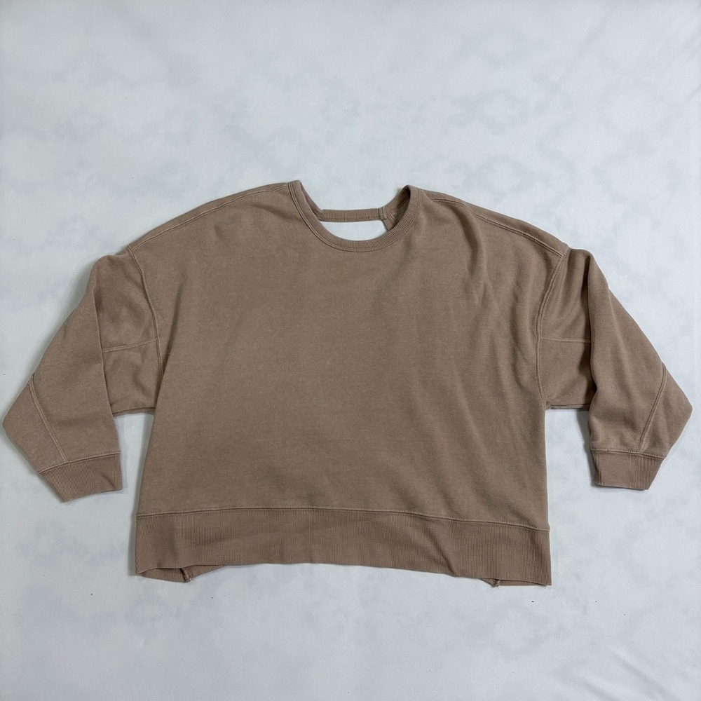 Ocean Drive Crew Neck Sweatshirt Women's XS Tan Cutout Back Casual Athleisure